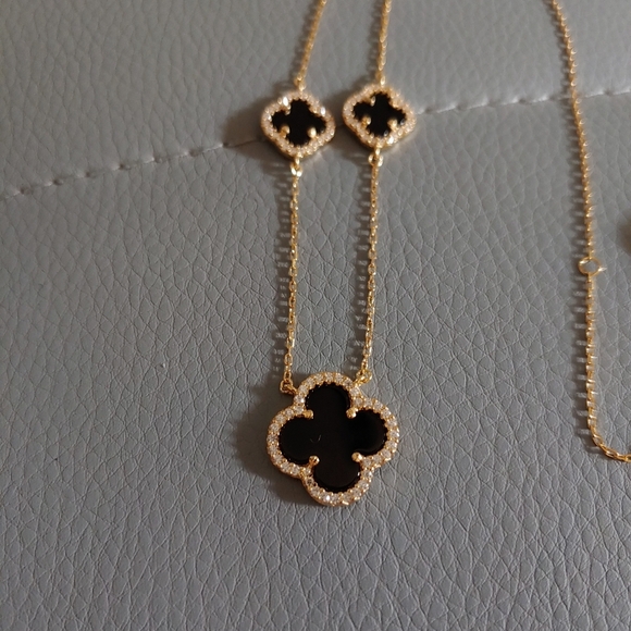 18K gold sterling silver Black Clover necklace - Picture 2 of 7